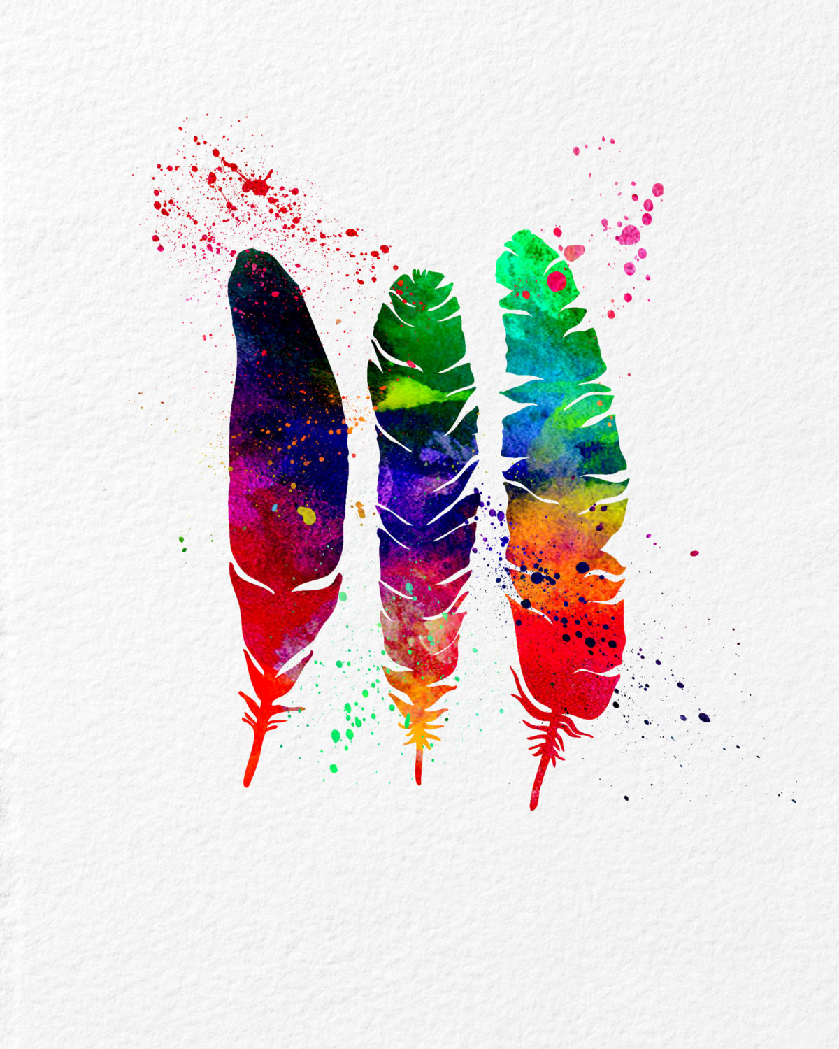 1200x1500 Watercolor Art Three Feathers Gift Modern 8x10 Wall Art Decor - Modern Watercolor Art