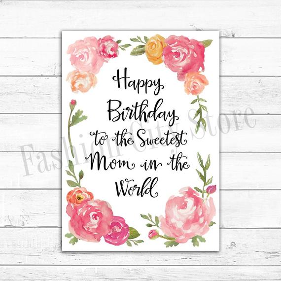 570x570 Happy Birthday Card For Mom Watercolor Peonies Printable Etsy - Mom Watercolor