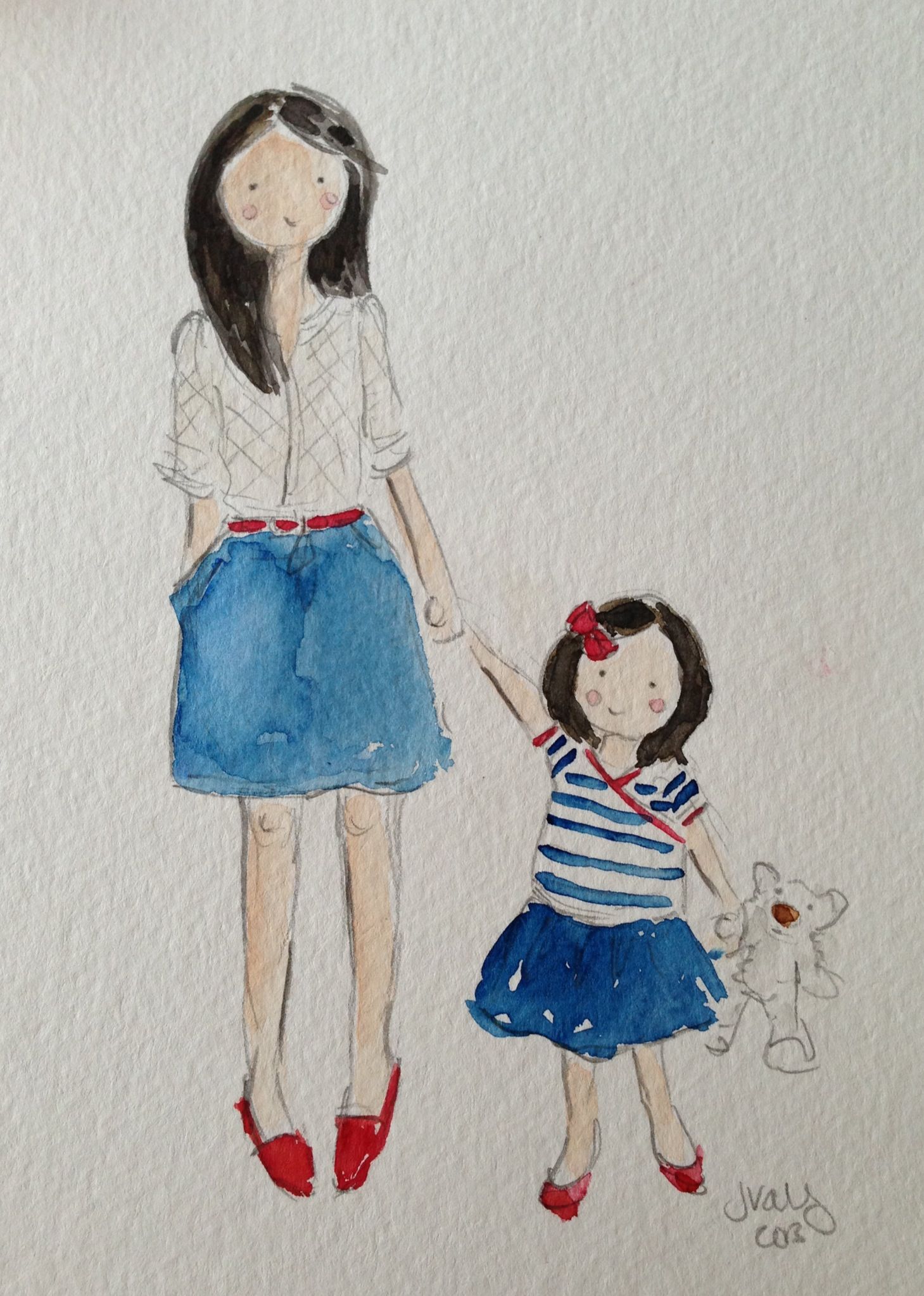 1459x2047 Pandoraloves This Watercolor Painting Of A Mom And Daughter In - Mom Watercolor