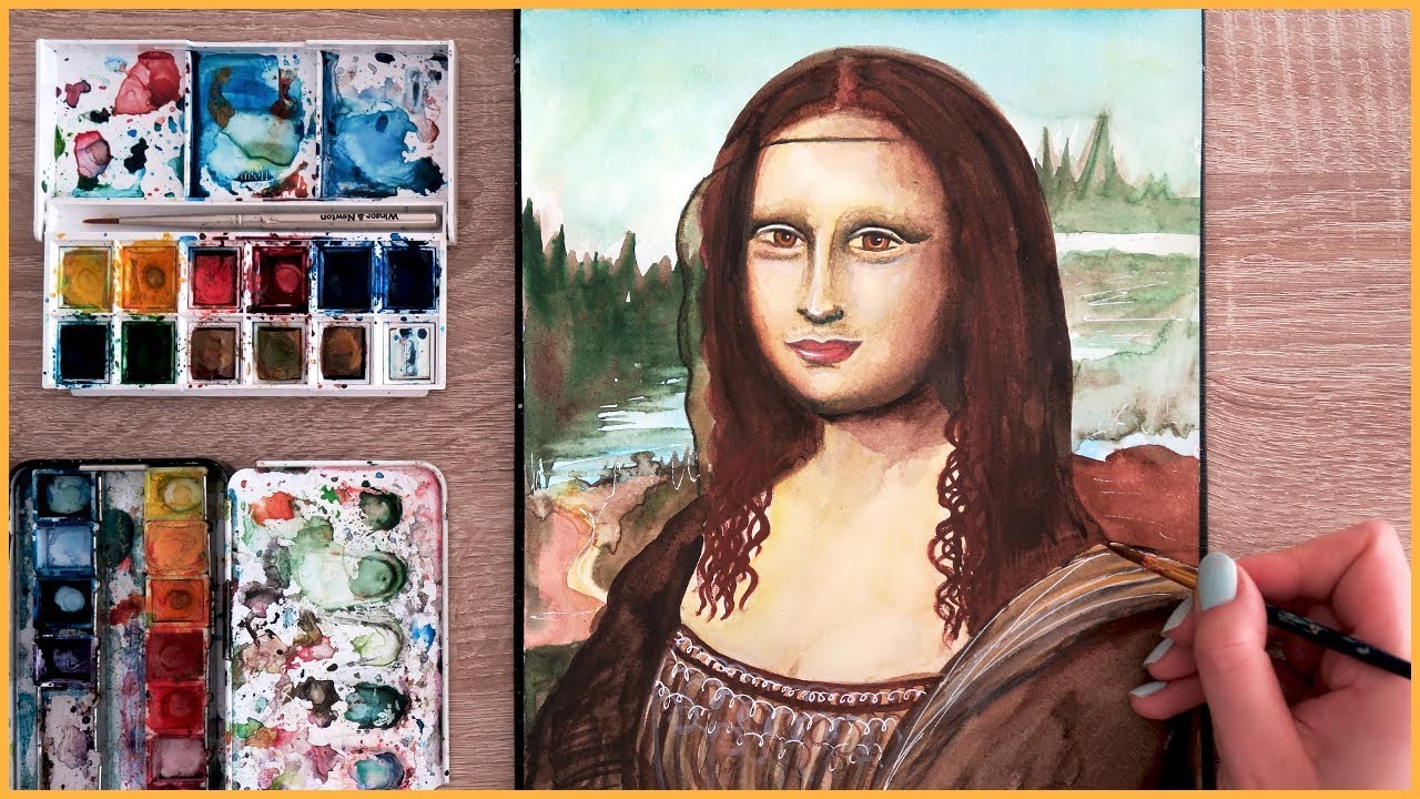 1280x720 Painting The Mona Lisa By Leonardo Da Vinci With Watercolors Art - Mona Lisa Watercolor