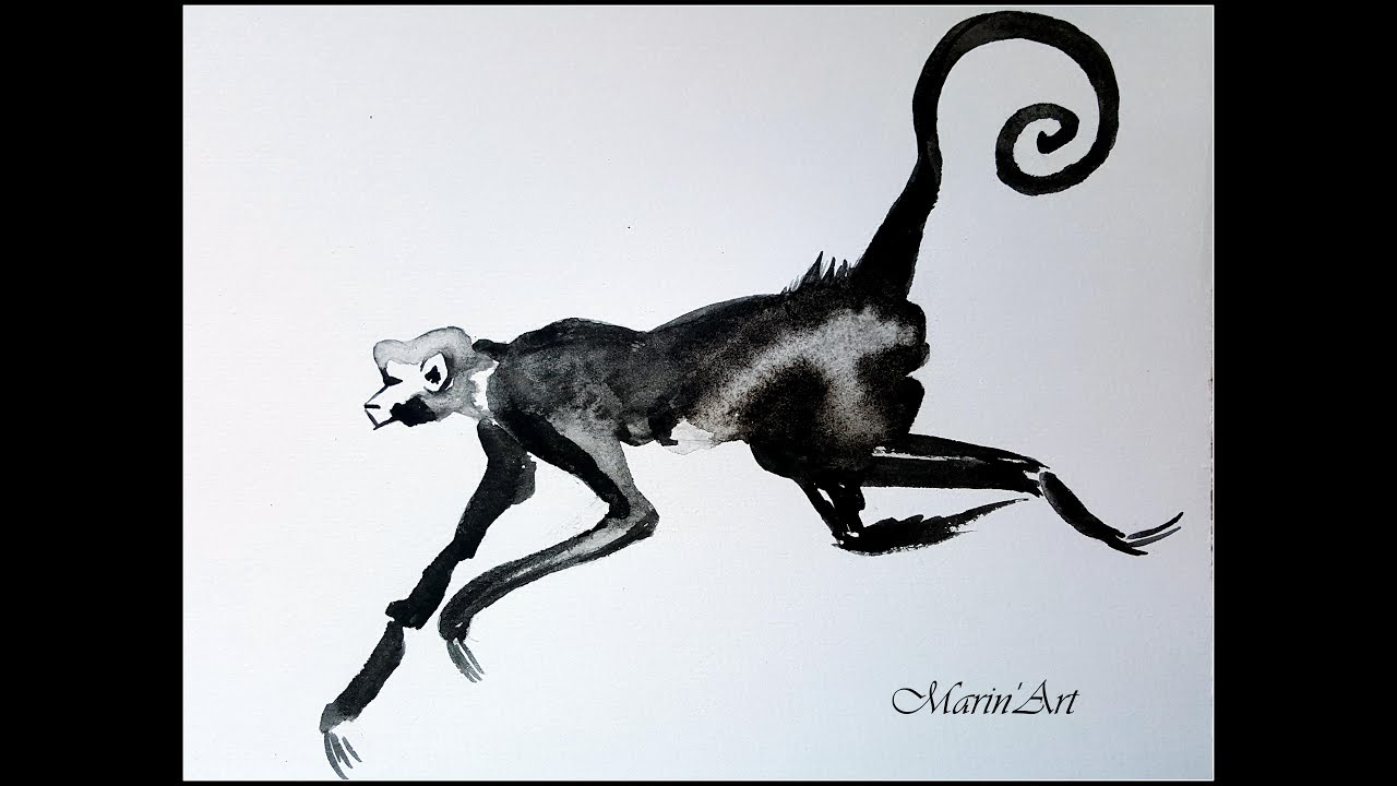 1280x720 Monkey Chinese Art Watercolor Singe Aquarelle, Art Chinois - Monkey Watercolor