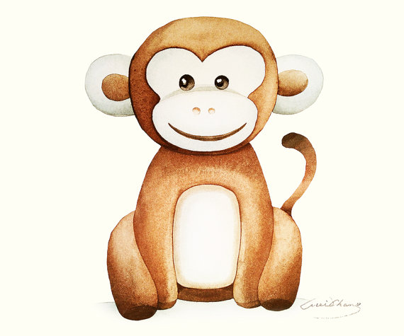 570x475 Monkey Wall Art Print - Monkey Watercolor