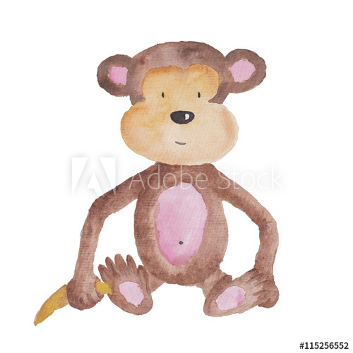 500x500 Monkey Watercolor Animal Hand Painted Illustration Cute - Monkey Watercolor