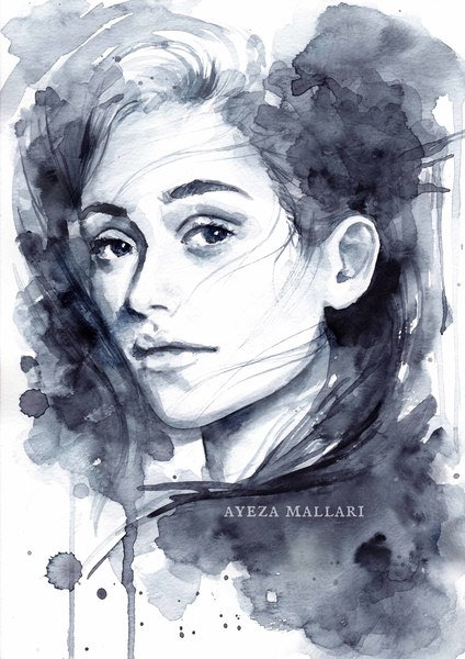 424x600 Monochromatic Watercolor Portrait Painting - Monochromatic Watercolor