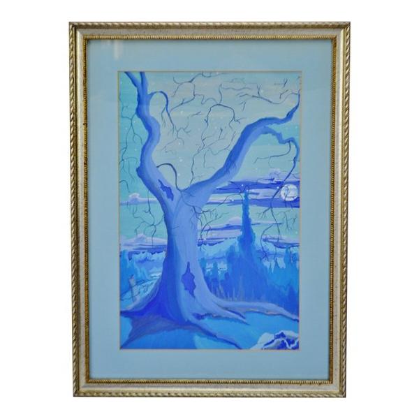 600x600 Vintage Framed Monochromatic Watercolor Landscape Painting Artist - Monochromatic Watercolor