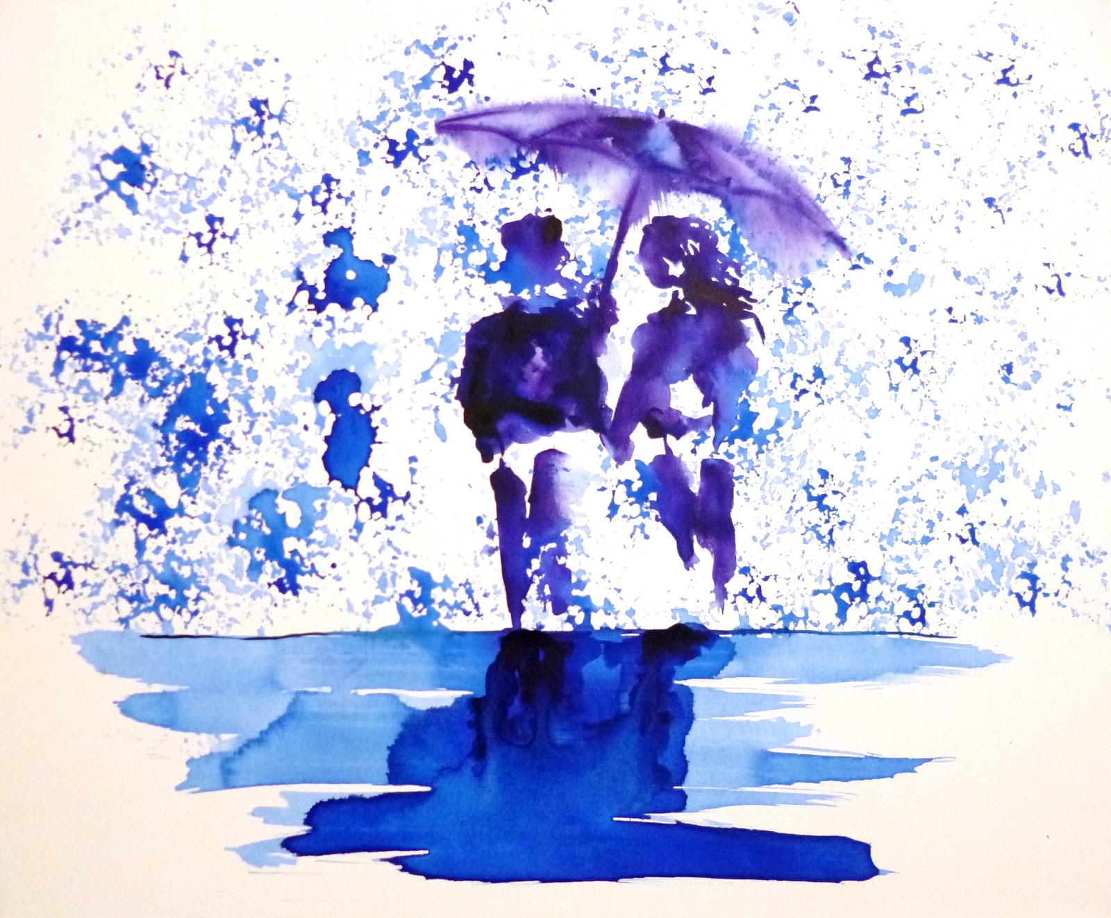 1600x1323 Walking In The Rain - Monochromatic Watercolor