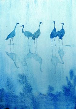 250x355 Antirealism Herons In The Mist ) (By Antaresse) Art - Monochromatic Watercolor