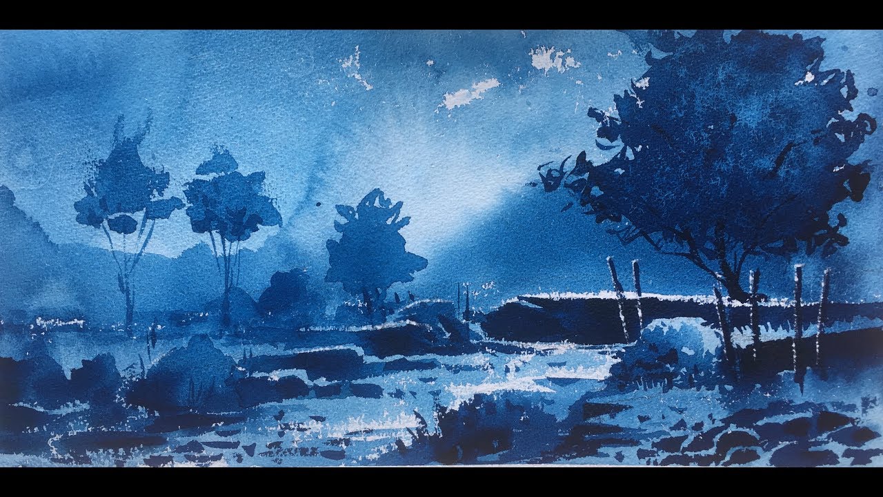 1280x720 How To Paint Watercolor Painting In One Color Watercolor Lesson - Monochromatic Watercolor Paintings