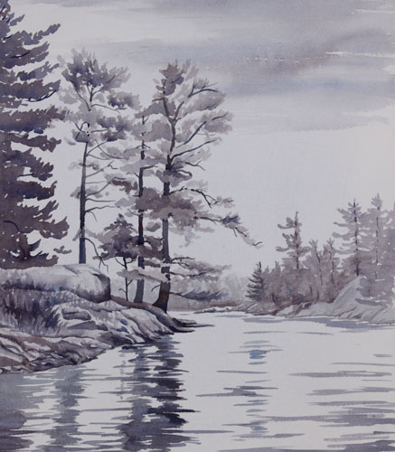 437x500 Water, Lake And River Watercolor Paintings By Debbie Homewood - Monochrome Watercolor