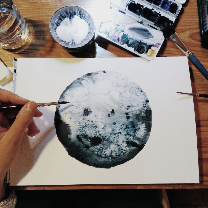 880x880 I Watercolor Monochromatic Indigo Moons Bored Panda - Moon Watercolor Painting