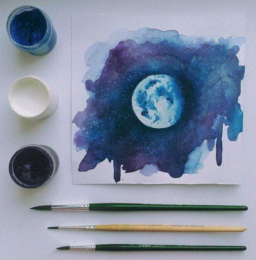 Moon Watercolor Painting at PaintingValley.com | Explore collection of ...