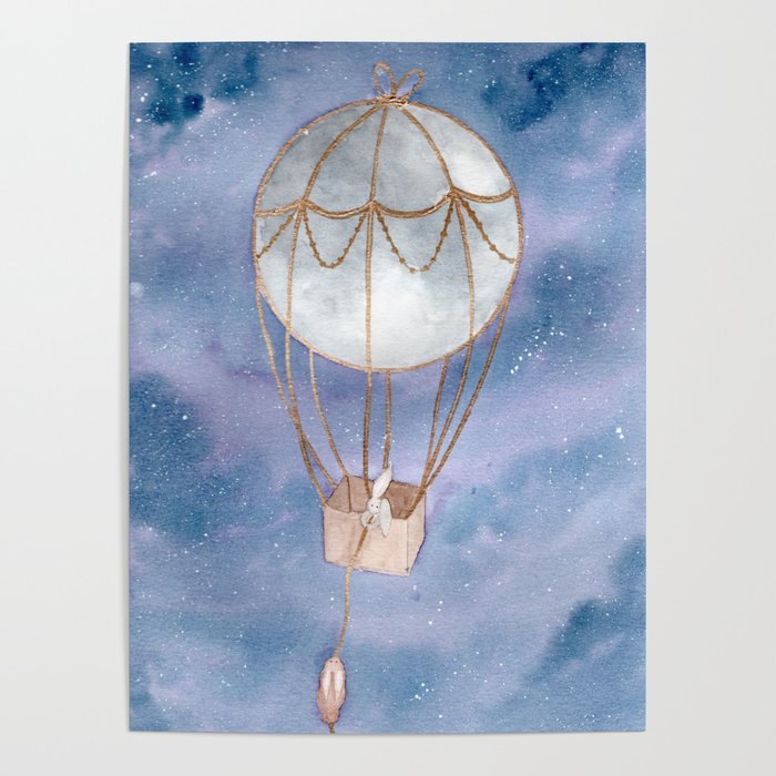 700x700 Moon Balloon Galaxy Night Sky Watercolor Painting Poster By - Moon Watercolor Painting