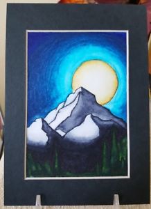 218x300 Original Art - Moon Watercolor Painting