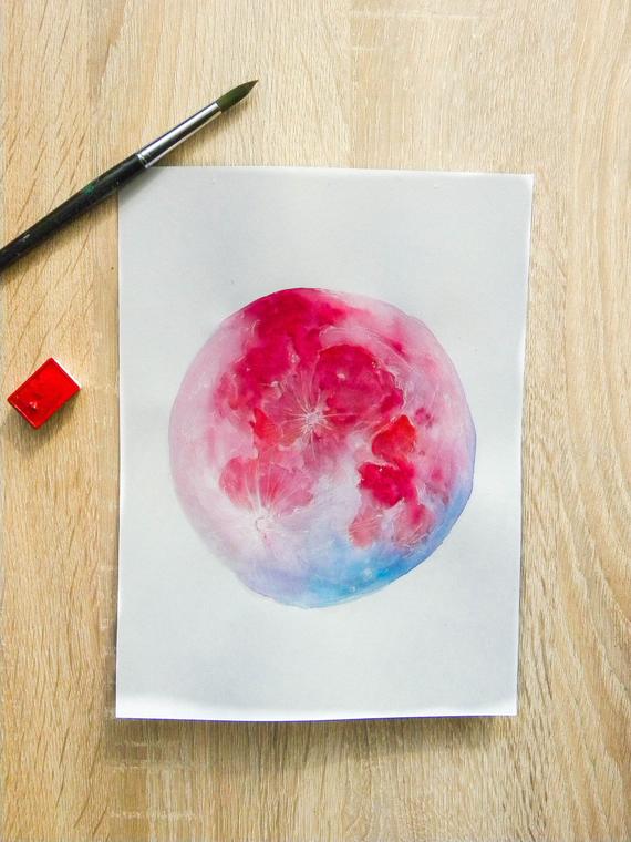 570x760 Super Blue Blood Moon Original Watercolor Painting Etsy - Moon Watercolor Painting