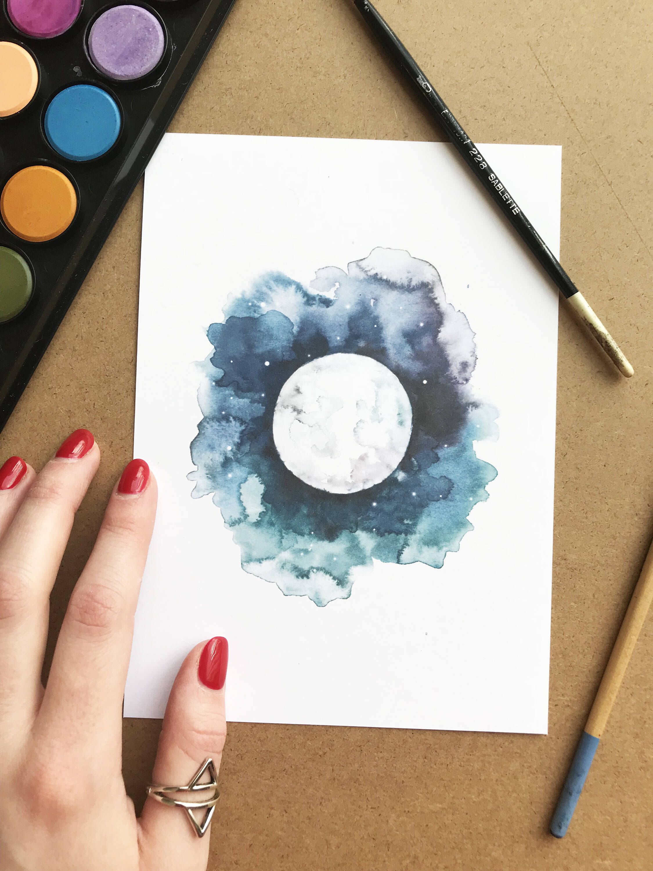 2250x3000 Watercolor Moon Painting, Moon Painting, Night Sky, Watercolor - Moon Watercolor Painting