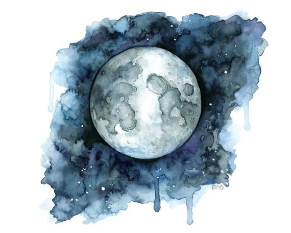 570x456 Watercolor Painting Moon Painting Moon Print Moon Phase Etsy - Moon Watercolor Painting