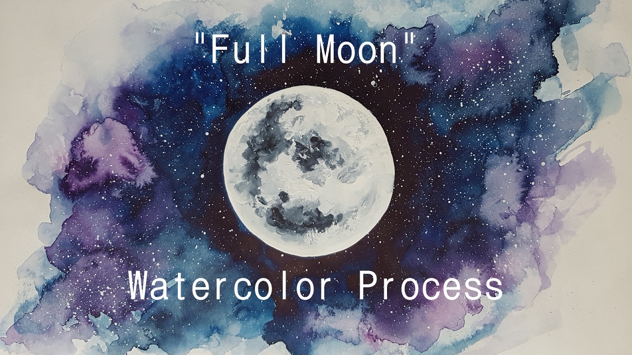 1280x720 Full Moon - Moon Watercolor Painting