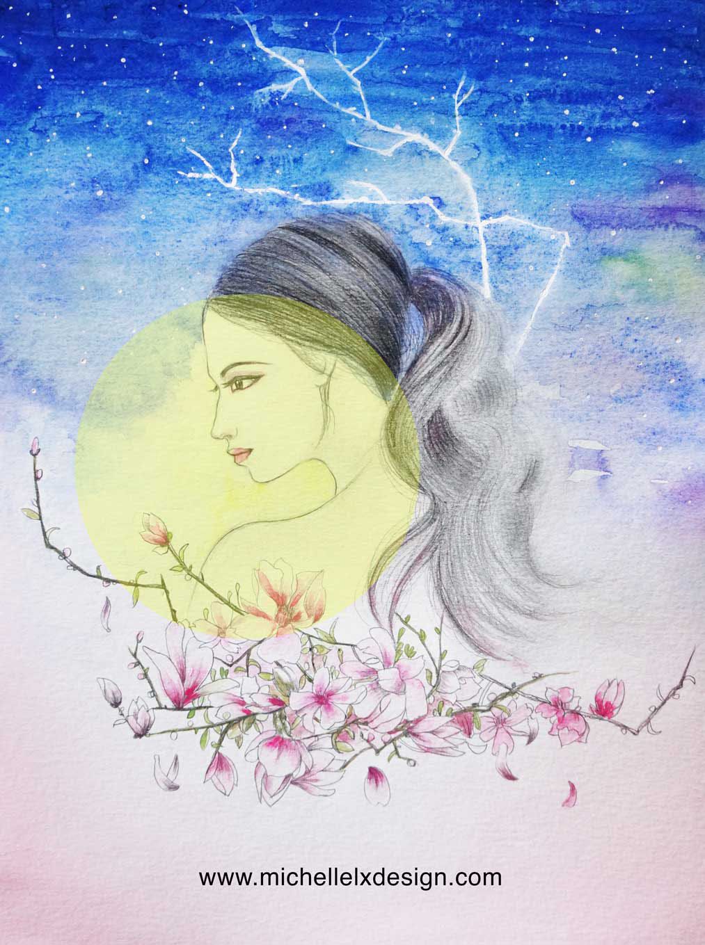 1013x1359 In The Moonlight. - Moonlight Watercolor