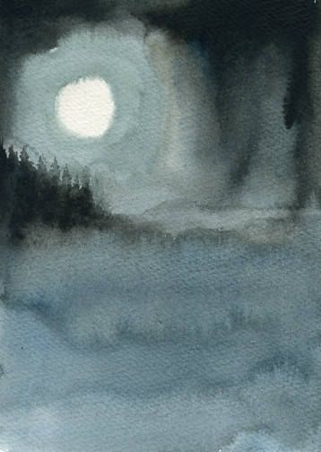 358x504 Moonlight Original Watercolor Painting 5x7inch Art Watercolor - Moonlight Watercolor