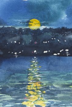 236x351 392 Best Moonlight Images Landscape Paintings - Moonlight Watercolor