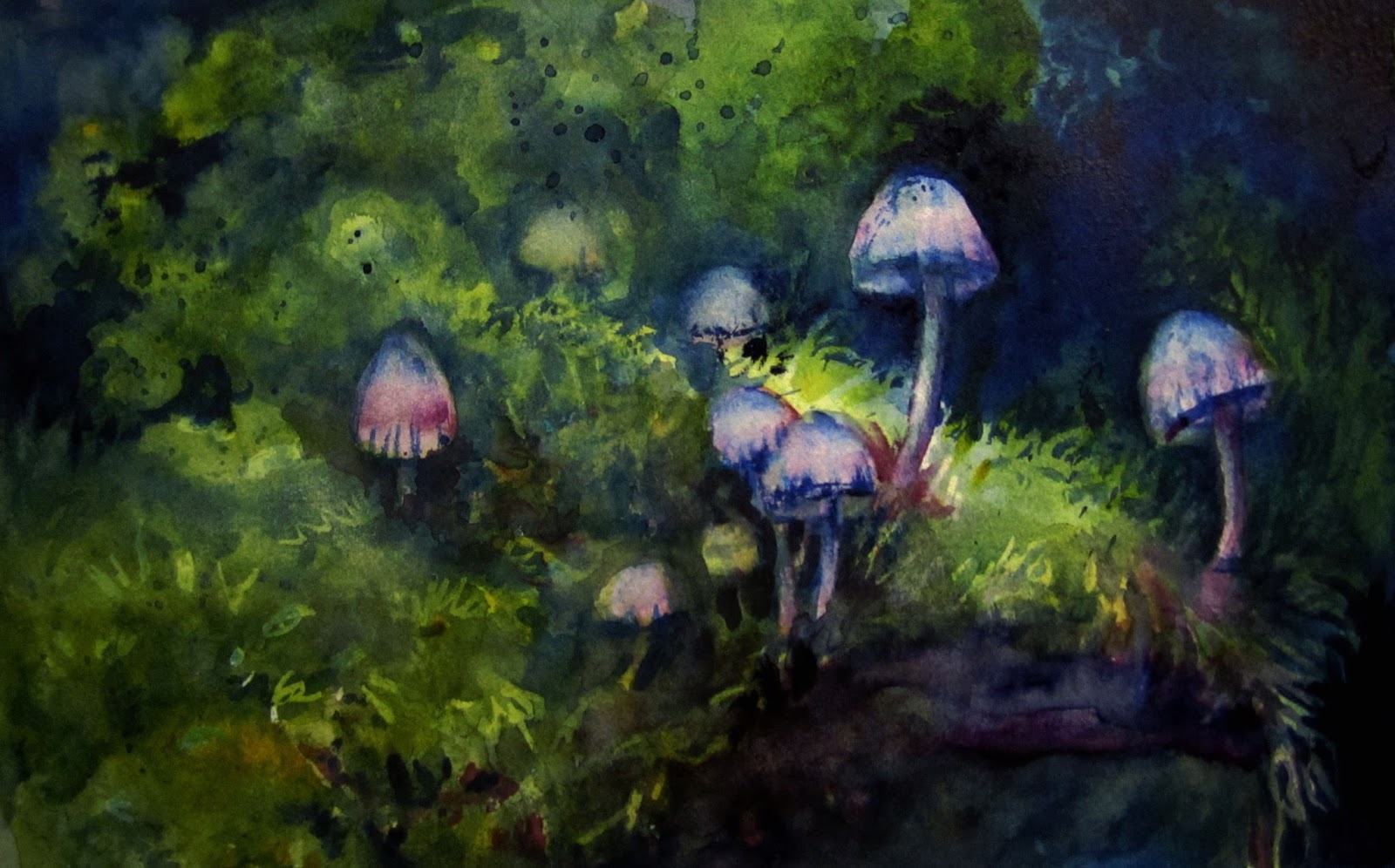 1600x996 Mushrooms By Moonlight - Moonlight Watercolor