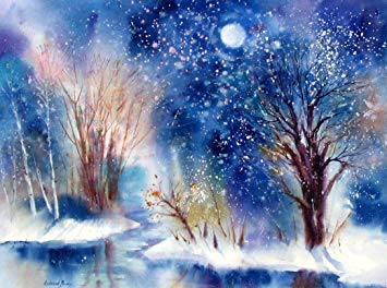 355x264 Winter In Moonlight Forest Landscape American - Moonlight Watercolor