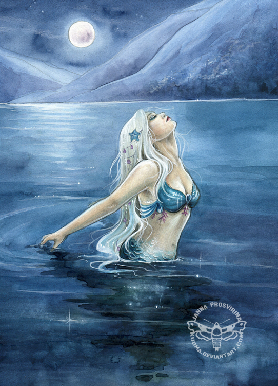 542x750 Bathing In The Moonlight By Jannafairyart - Moonlight Watercolor