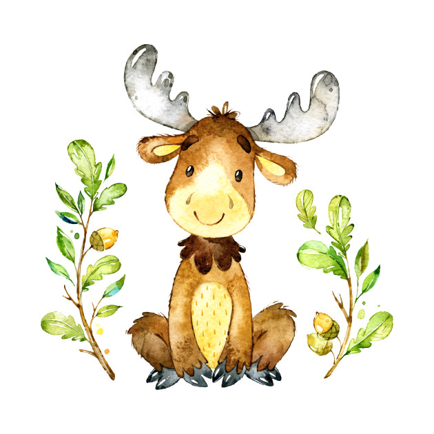 630x630 Cute Baby Moose Watercolors Illustration - Moose Watercolor