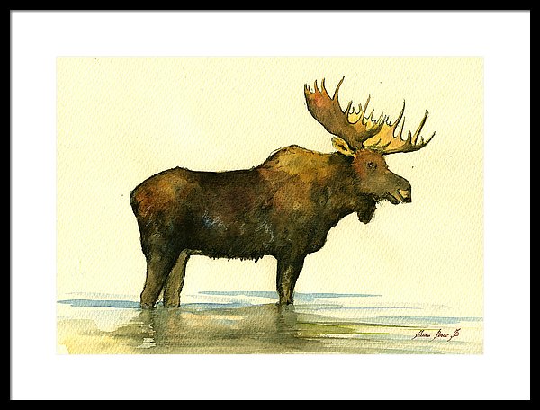 600x456 Moose Watercolor Painting. Framed Print By Juan Bosco - Moose Watercolor