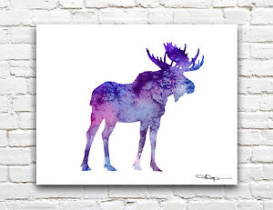 300x231 Purple Moose Abstract Watercolor Painting Art Print By Artist Dj - Moose Watercolor