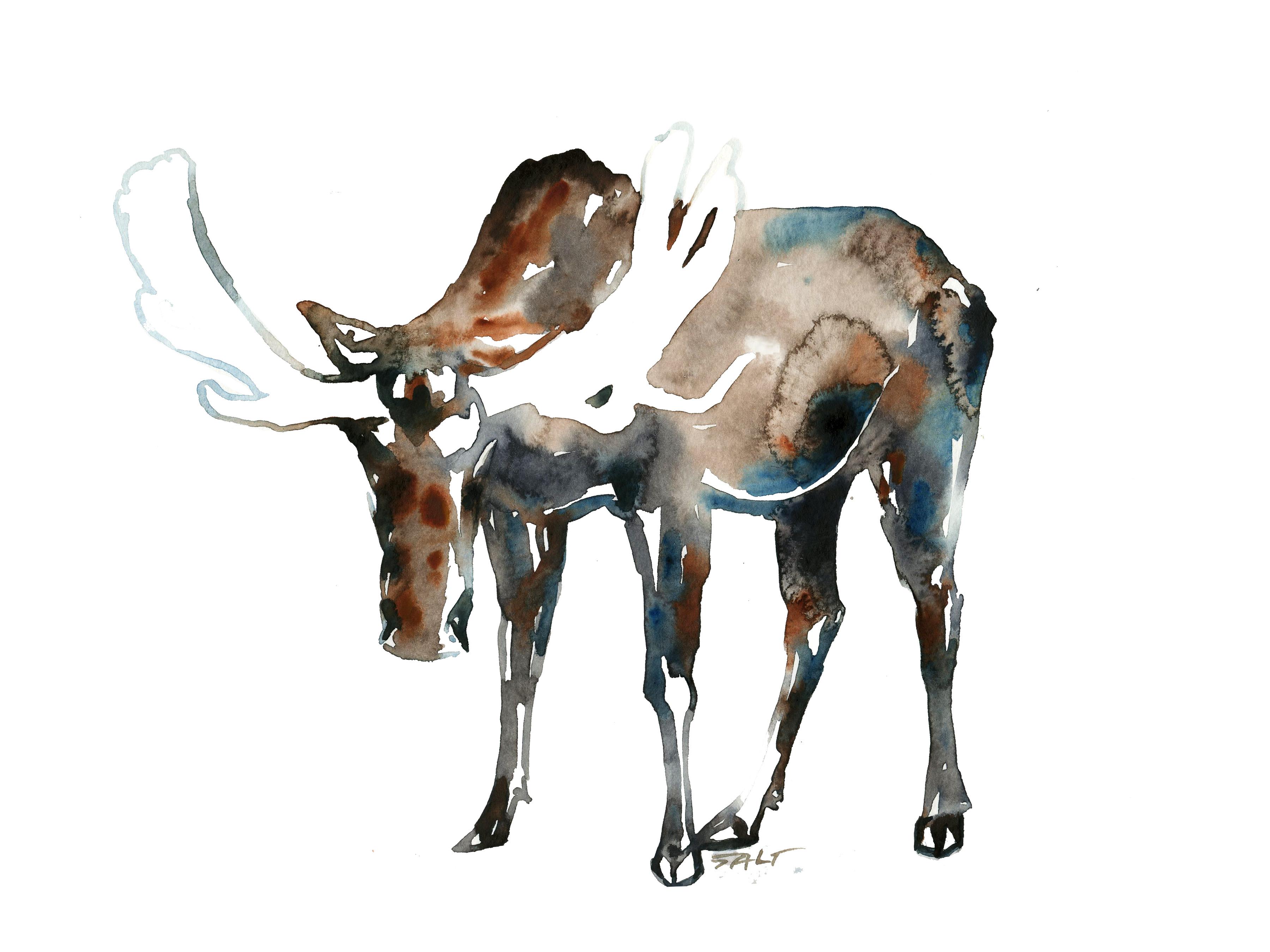 3600x2700 Bull Moose, Watercolor, 9x12 Painting - Moose Watercolor