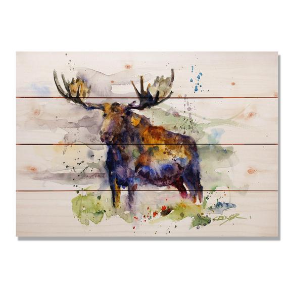570x570 Colorful Moose Watercolor Print On Wood Moose Wood Print Etsy - Moose Watercolor
