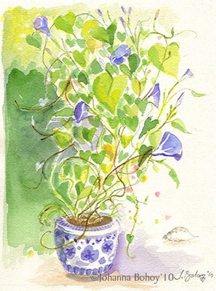 445x600 Morning Glory Last Day Of Summer, Watercolor By Artist Johanna - Morning Glory Watercolor