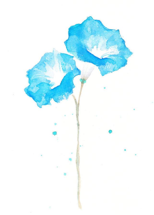 642x899 Fine Art Watercolor Painting Flower Art Blue Morning Glory Etsy - Morning Glory Watercolor