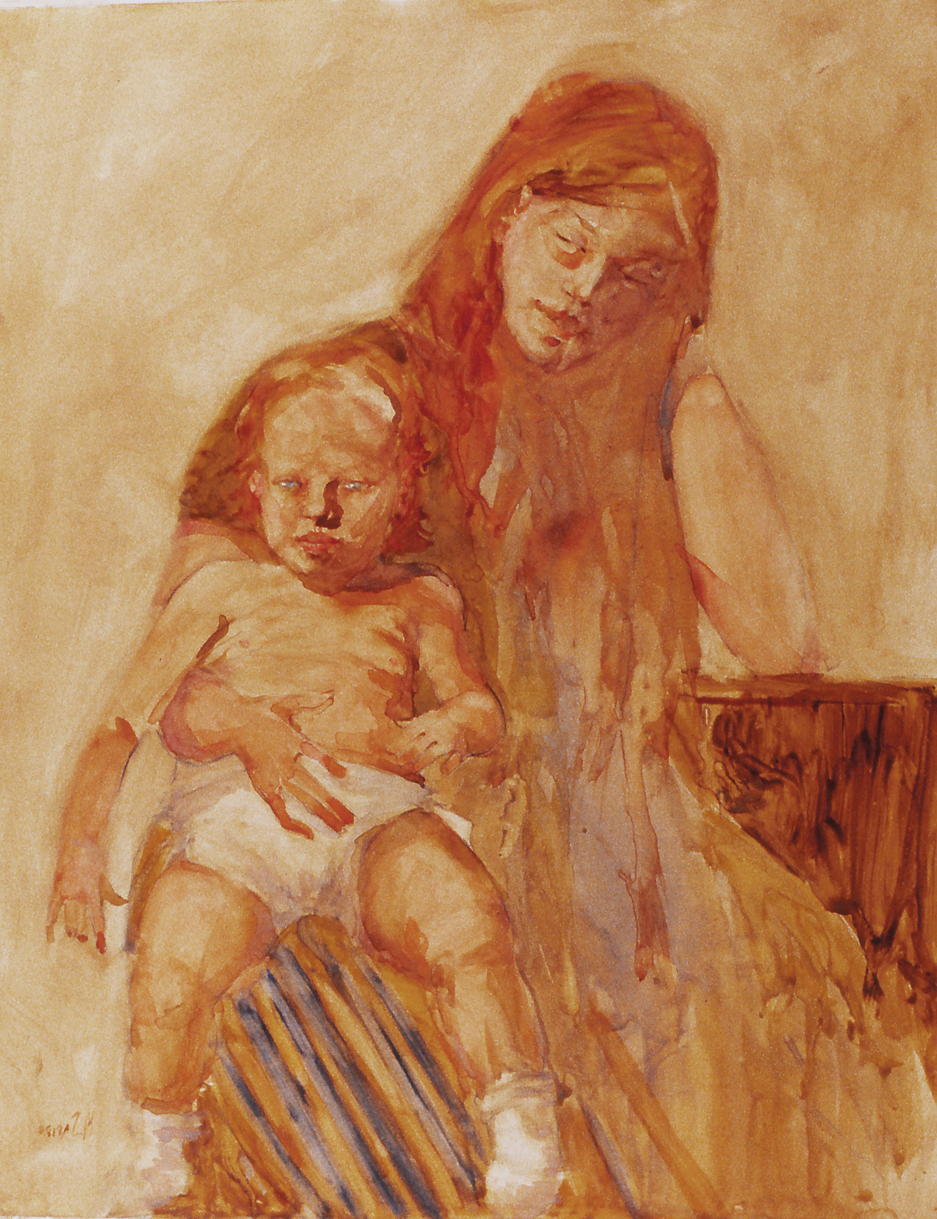 3638x4730 Mother And Watercolor Maurice Sapiro - Mother And Child Watercolor