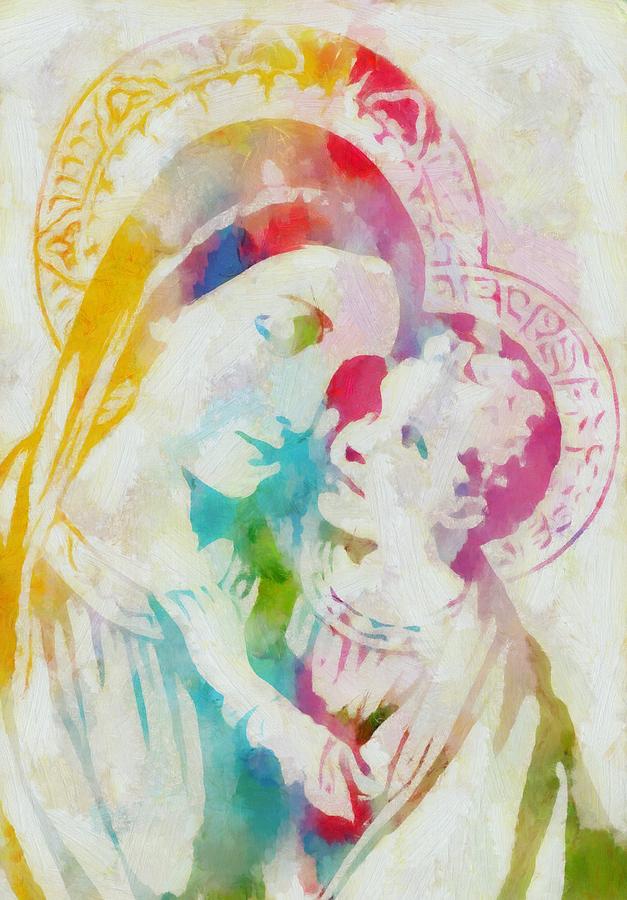 627x900 Mother Mary Watercolor Painting By Dan Sproul - Mother And Child Watercolor