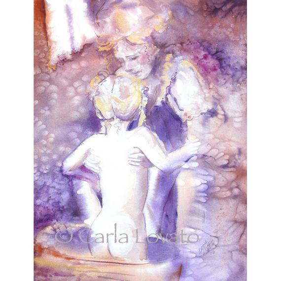 570x570 Mother And Child Watercolor Painting Giclee Print Etsy - Mother And Child Watercolor