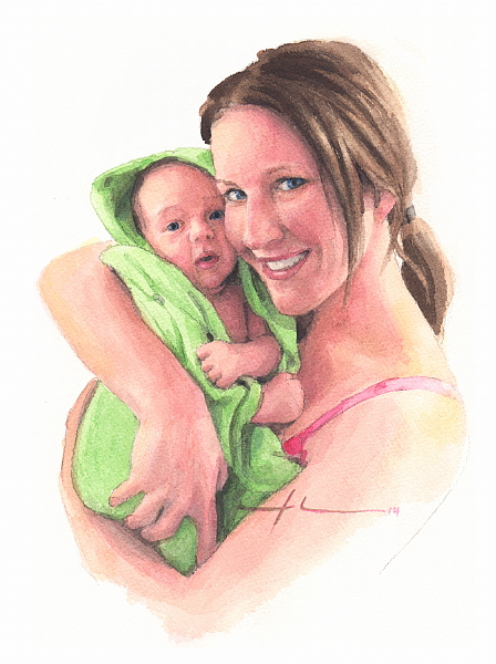 448x600 Mother And Baby Watercolor By Mike Theuer Daler Rowney - Mother And Child Watercolor