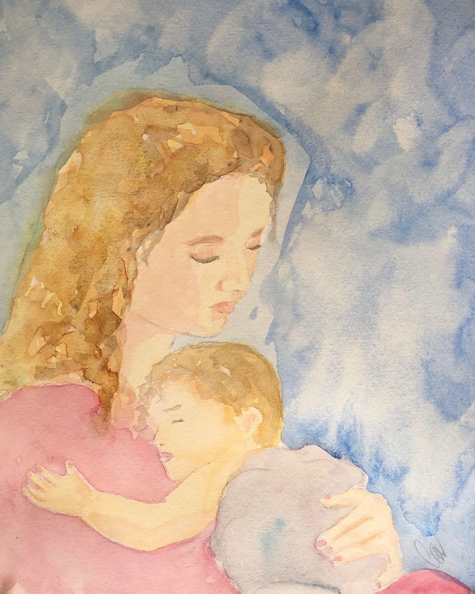 1638x2048 Mother And Child, Watercolor 12x14 My Paintings - Mother And Child Watercolor