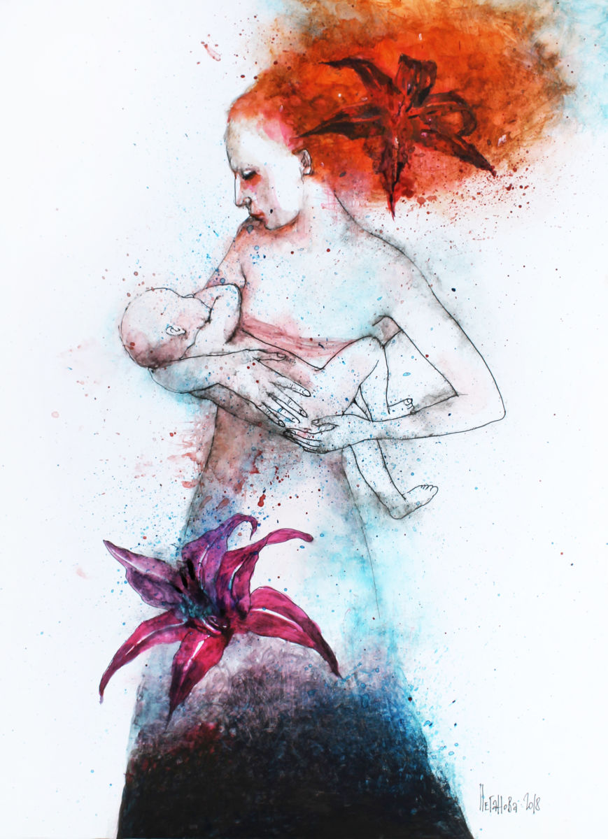 869x1200 Mother And Child (Pegaso) - Mother And Child Watercolor