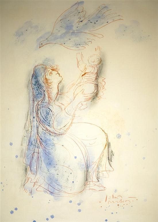 550x775 Reuven Rubin 1893 1974 (Israeli) Mother And Child With A Dove - Mother And Child Watercolor