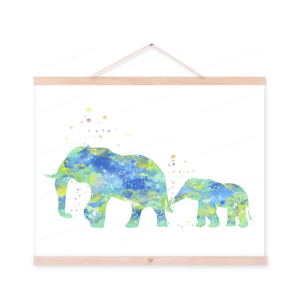 1000x1000 Watercolor Elephant Mother And Child Framed Scroll Art - Mother And Child Watercolor