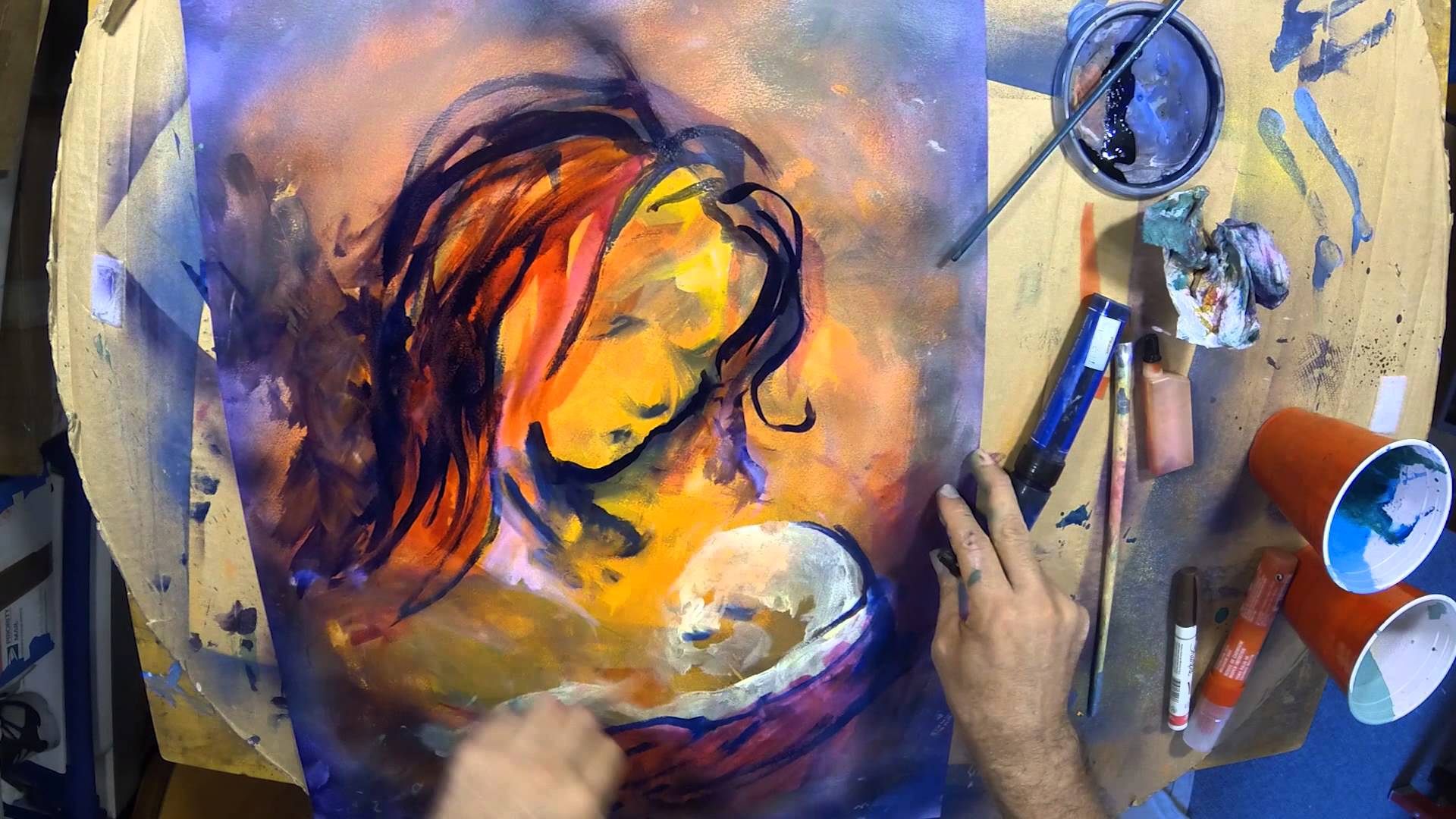 1920x1080 Russ Taylor Painting Mother Daughter - Mother And Daughter Watercolor