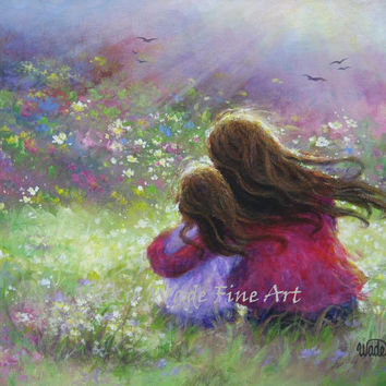 354x354 Beach Lovers Art Print Beach Couple Beach From Vickiewadefineart - Mother Daughter Watercolor