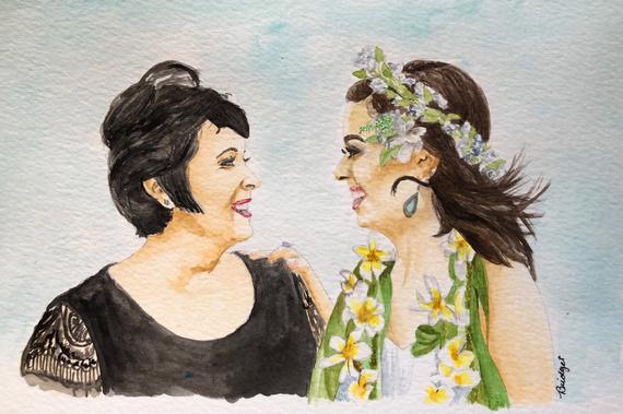 570x379 Custom Motherdaughter Watercolor Painting - Mother Daughter Watercolor