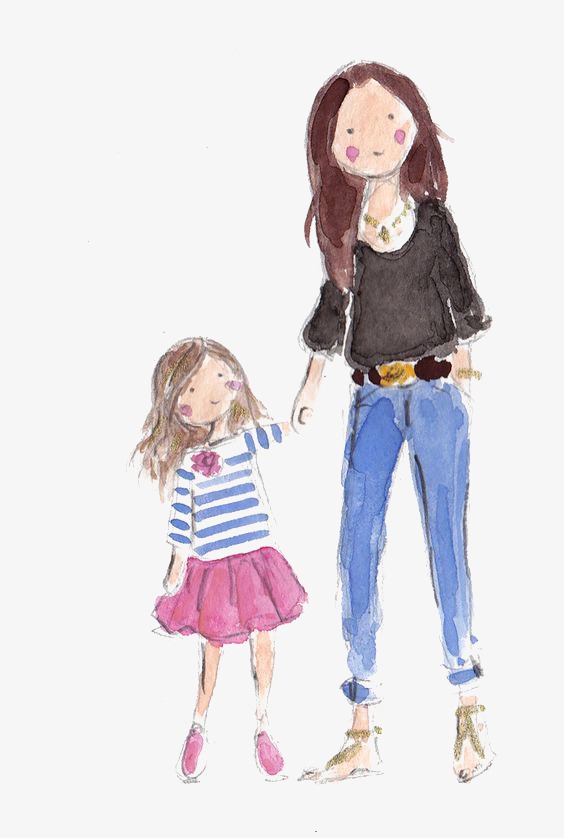 564x838 Hand Painted Watercolor Mother And Daughter, Watercolor Clipart - Mother Daughter Watercolor