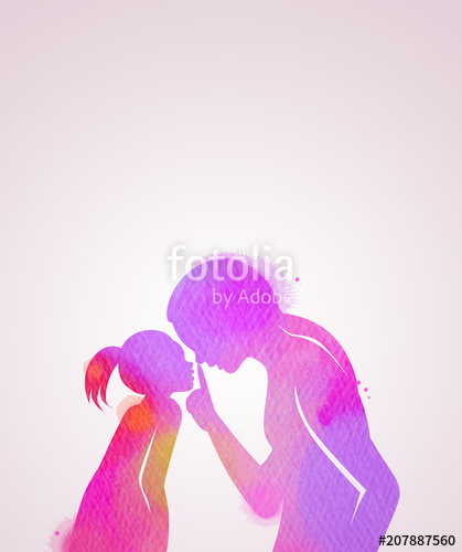 419x500 Happy Family Silhouette On Watercolor Background. Mother And - Mother Daughter Watercolor