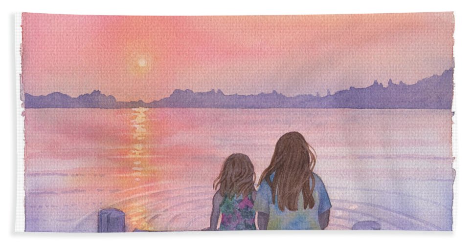 967x500 Mother And Daughter Watercolor Hand Towel For Sale By Michele Angel - Mother Daughter Watercolor