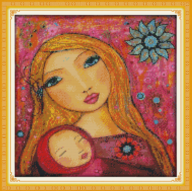 640x637 Watercolor Painting Of Mother And Daughter Canvas Dmc Counted - Mother Daughter Watercolor