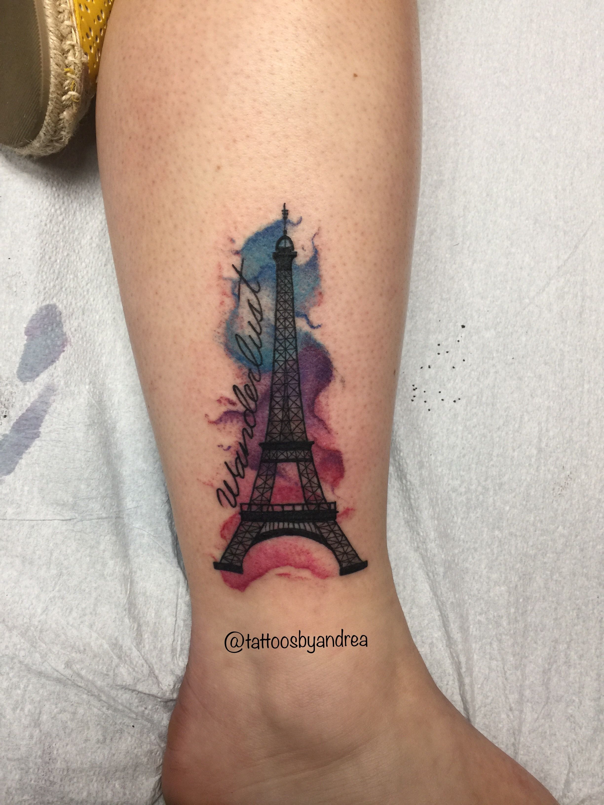 2448x3264 Water Color Eiffel Tower Tattoo By @tattoosbyandrea - Mother Daughter Watercolor Tattoos